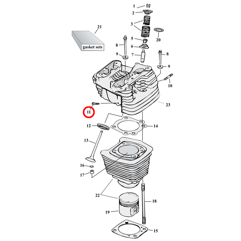 Cylinder Parts Diagram Exploded View for 86-22 Harley Sportster 11) 86-06 XL. Bolt, intake flange (set of 5). Replaces OEM: 3275