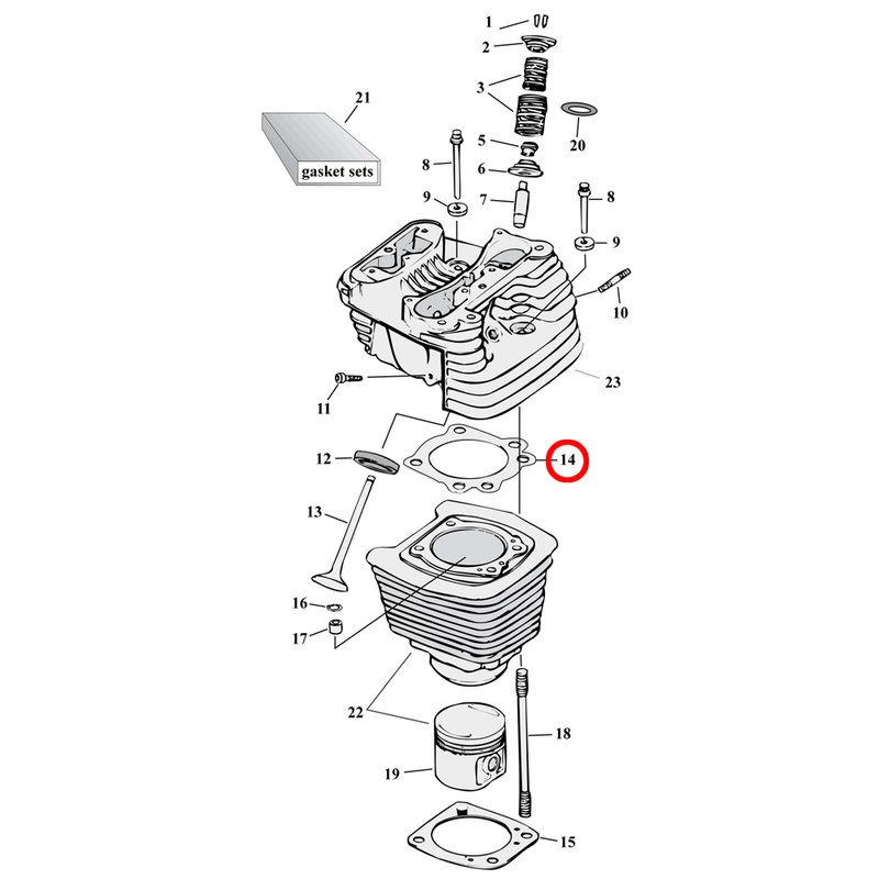 Cylinder Parts Diagram Exploded View for 86-22 Harley Sportster 14) 86-22 XL883. James .045" head gasket, 3" bore. Replaces OEM: 16664-86B