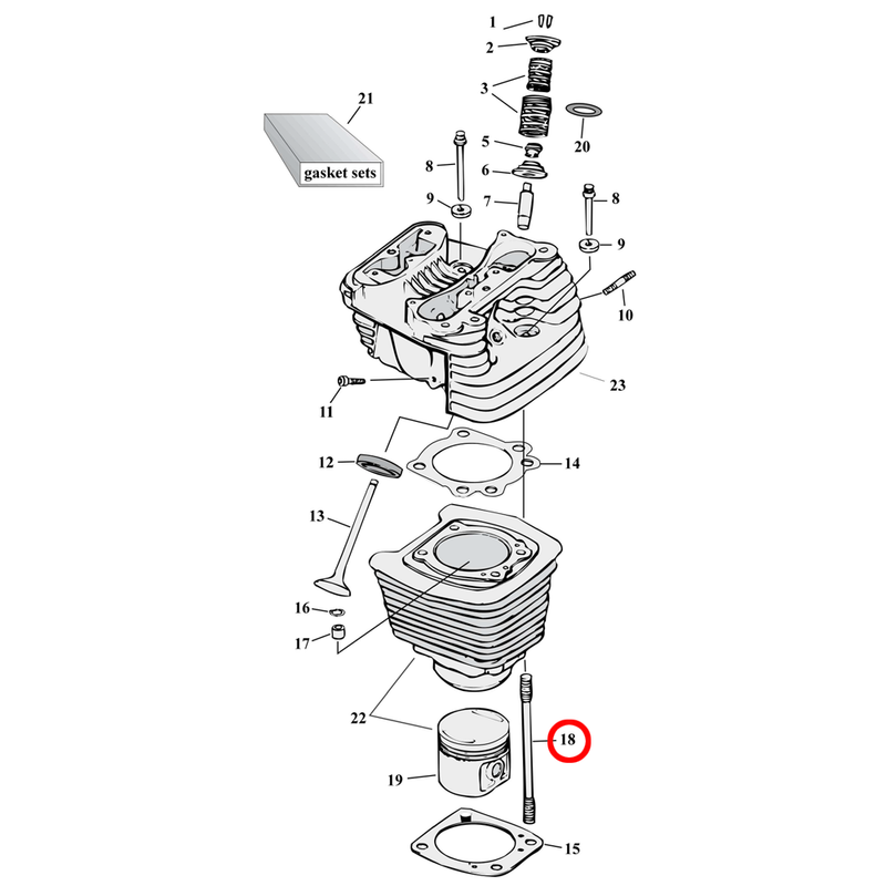 Cylinder Parts Diagram Exploded View for 86-22 Harley Sportster 18) 86-22 XL & XR1200. KPMI cylinder stud (set of 8). Replaces OEM: 16832-86C