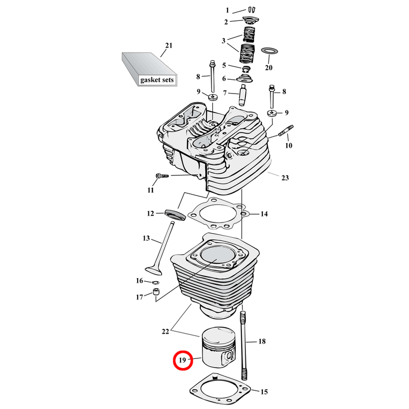 Cylinder Parts Diagram Exploded View for 86-22 Harley Sportster 19) See pistons separately.