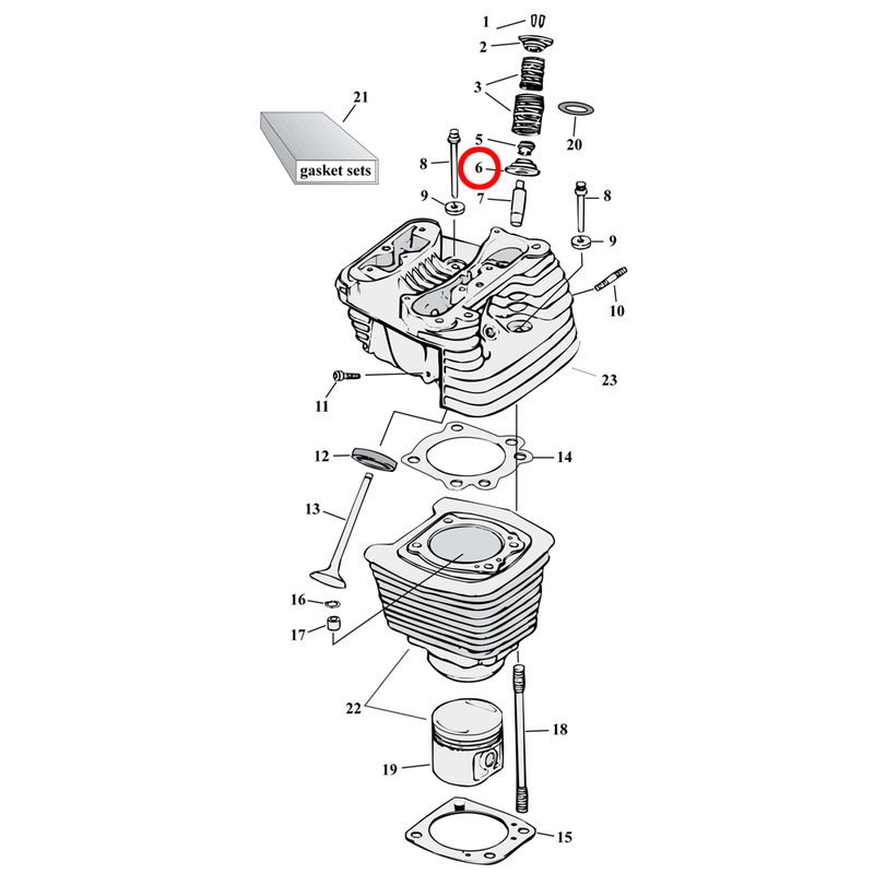 Cylinder Parts Diagram Exploded View for 86-22 Harley Sportster 5) 86-03 XL. Manley valve stem seal, intake/exhaust (set of 24). Replaces OEM: 18001-83A/B