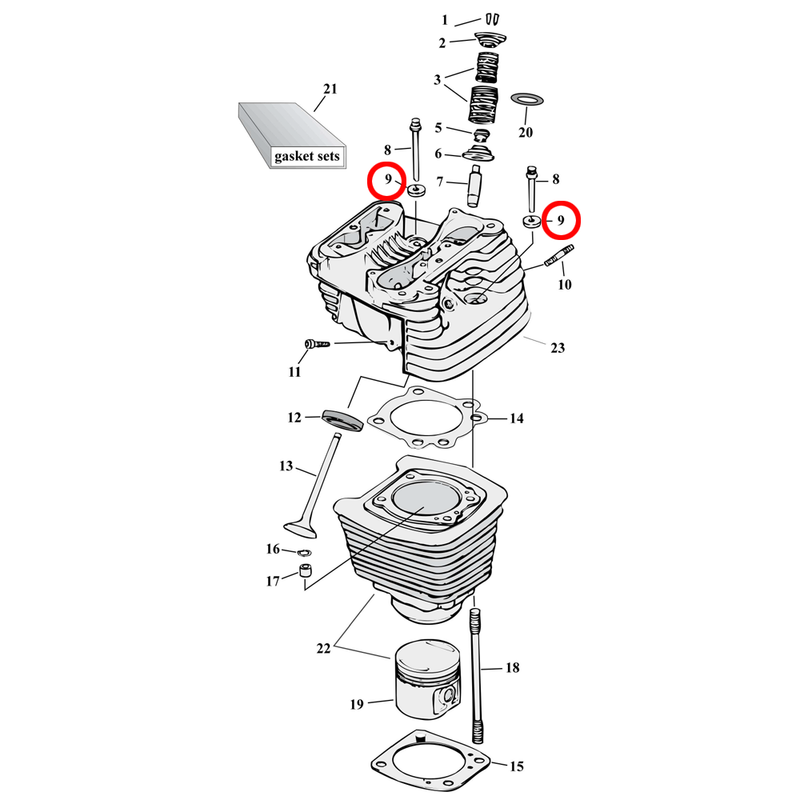 Cylinder Parts Diagram Exploded View for 86-22 Harley Sportster 9) 1986 XL. Head bolt washers (set of 5). Replaces OEM: 16482-85