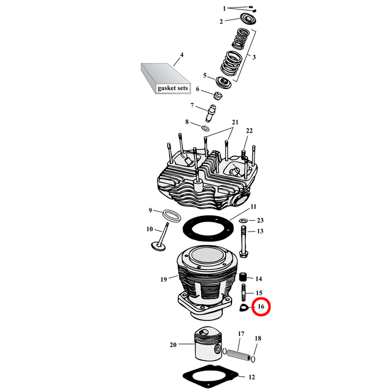 Cylinder Parts Diagram Exploded View for Harley Shovelhead 16) 78-84 Shovelhead. Cylinder base nut spacers, chrome. Replaces OEM: 16836-78