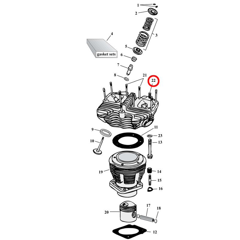 Cylinder Parts Diagram Exploded View for Harley Shovelhead 22) 66-84 Shovelhead. Motor mount stud (set of 5). Replaces OEM: 16864-48