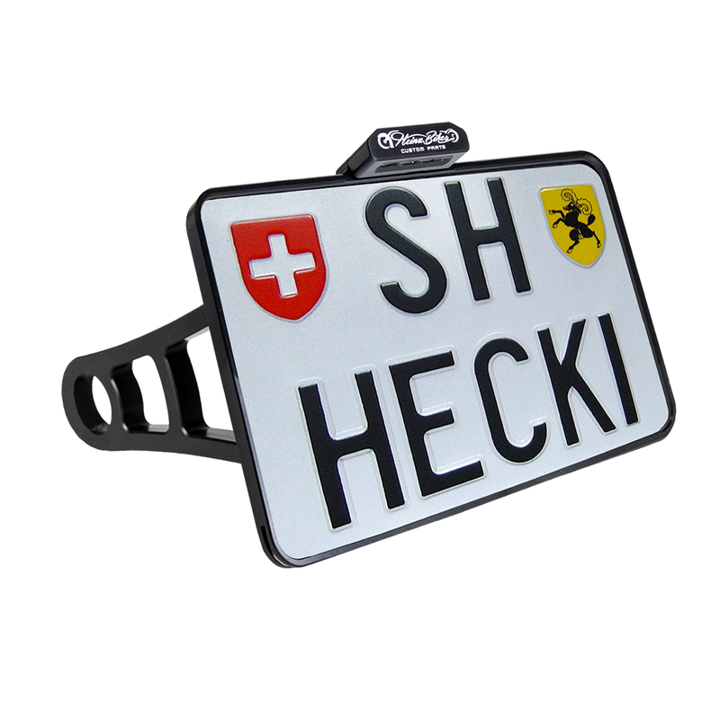 Heinz Bikes Side Mounted License Plate Holder for Harley 18-24 Softail (excl. FXBR/S & FXDR/S) / Switzerland (180mm wide x 140mm high)