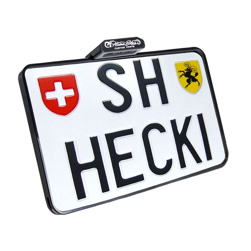 Heinz Bikes Universal Slip-In Motorcycle Licence Plate Frame Switzerland (180mm wide x 140mm high)