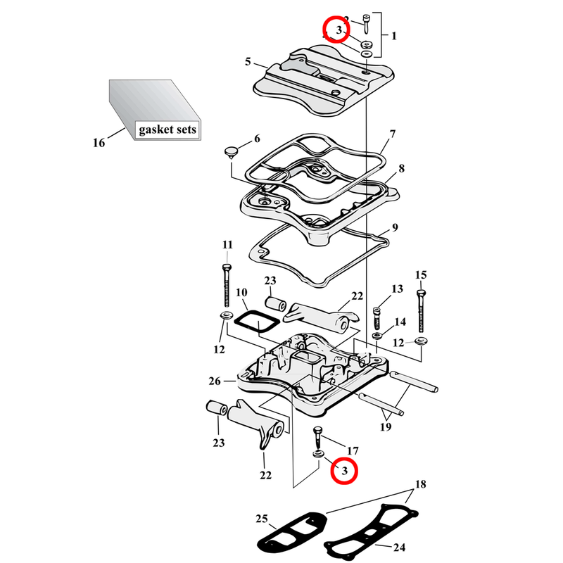 Rocker Box Parts Diagram Exploded View for 86-03 Harley Sportster 3) 86-92 XL. Washer, metal. Replaces OEM: 6736