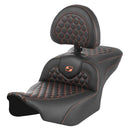 Saddlemen Roadsofa Honeycomb Seat for Harley 24-25 Touring Road Glide / Street Glide / Black / Orange / Without heating / With backrest  - Customhoj