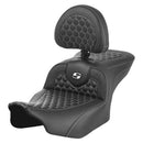 Saddlemen Roadsofa Honeycomb Seat for Harley 24-25 Touring Road Glide / Street Glide / Black / White / Without heating / With backrest  - Customhoj