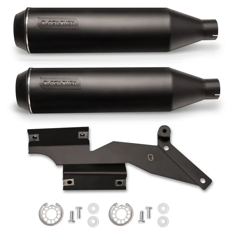 Black Duck Bombardier EC Euro Approved Slip-On Mufflers for Harley