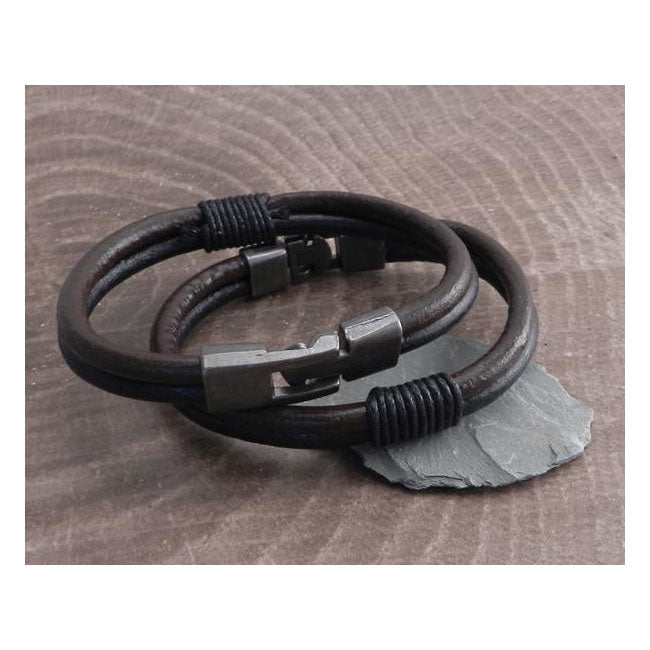 Amigaz Leather Double Round Wrap T-clamp Bracelet