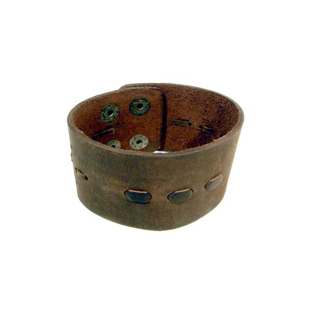 Amigaz Wide Threaded Leather Cuff Bracelet