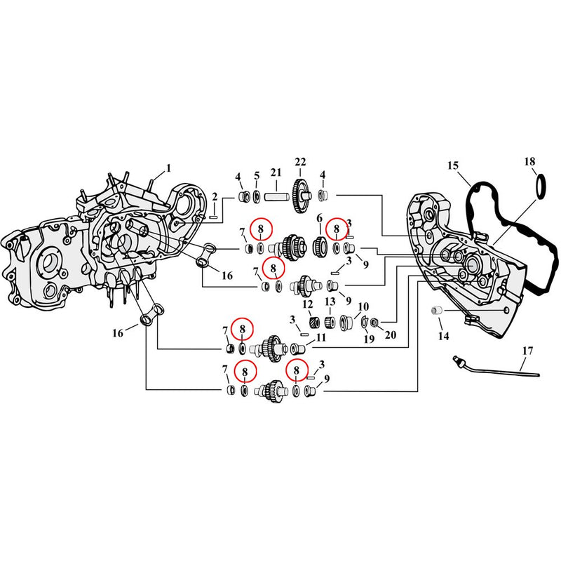 Cam Drive / Cover Parts Diagram Exploded View for 54-90 Harley Sportster