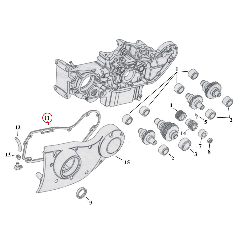 Cam Drive / Cover Parts Diagram Exploded View for 91-22 Harley Sportster 11) 91-99 XL. James cam cover gasket. .031" paper. Replaces OEM: 25263-90B