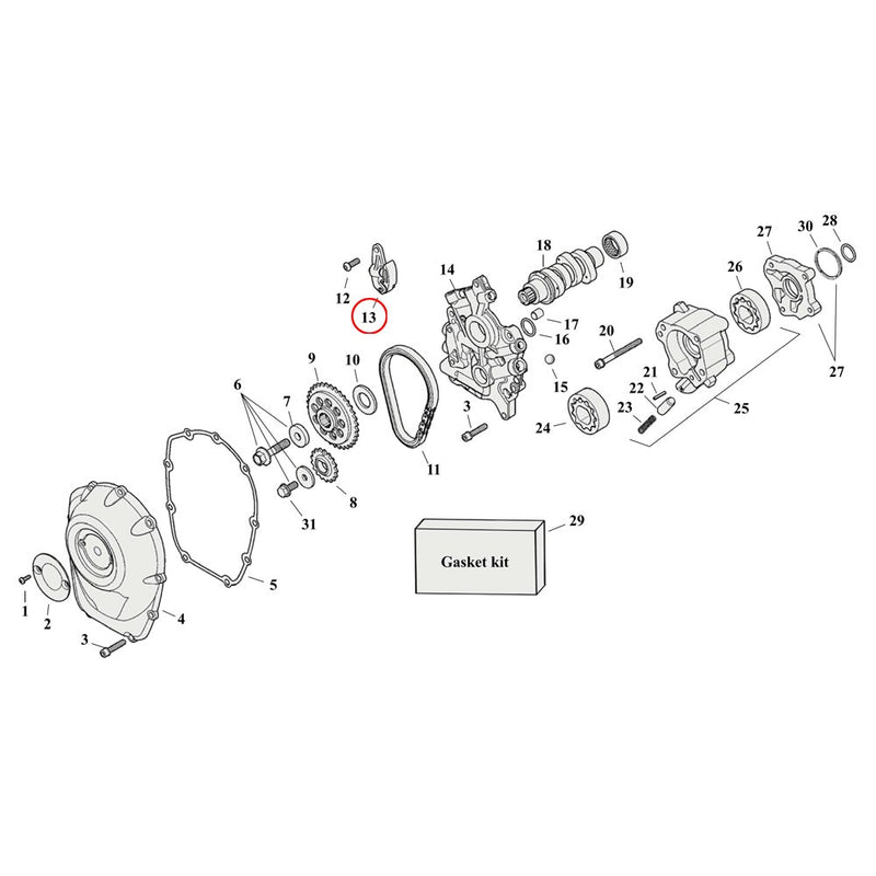 Cam Drive / Cover Parts Diagram Exploded View for Harley Milwaukee Eig