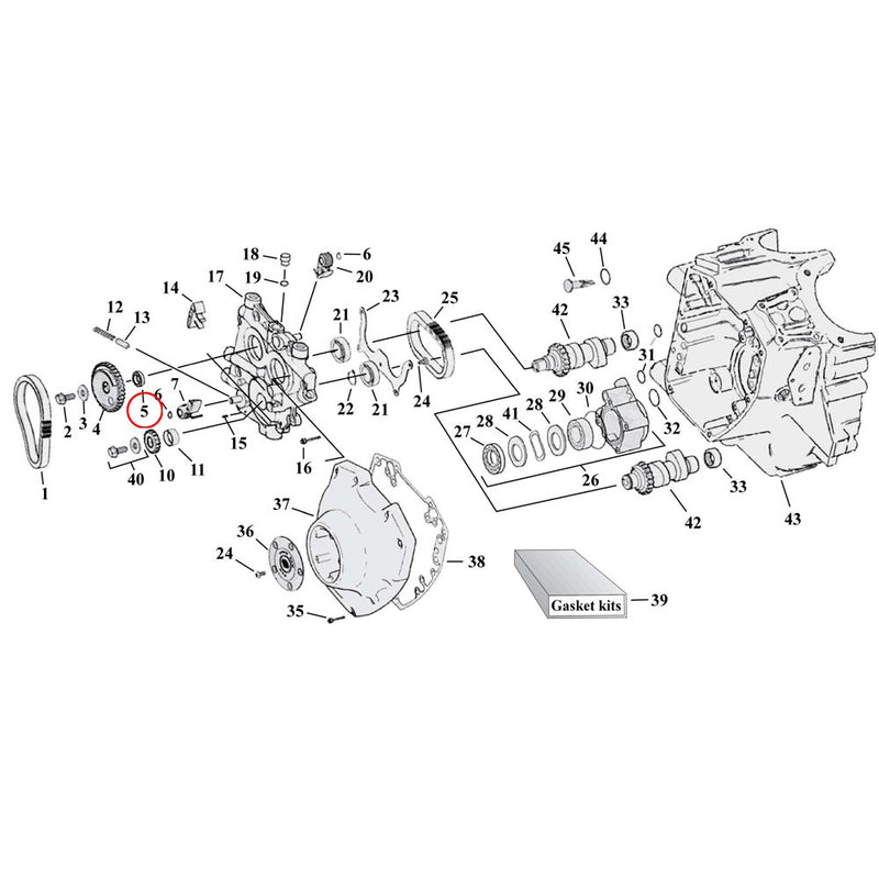 Cam Drive / Cover Parts Diagram Exploded View for Harley Twin Cam 5) 1999 Touring (TCA). Spacer, cam drive gear .350". Replaces OEM: 25562-99