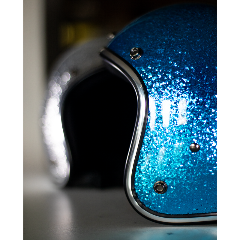 blue flake motorcycle helmet Cavalero Slimline Low Profile Open Jet Helmet