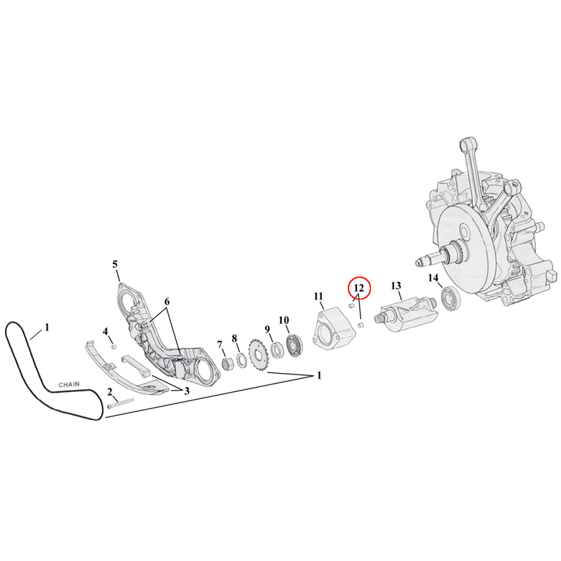 Crankcase Balancer Parts Diagram Exploded View for Harley Twin Cam Softail 12) 00-17 TCB. Dowel pin, balance shaft/support. Replaces OEM: 16583-00A