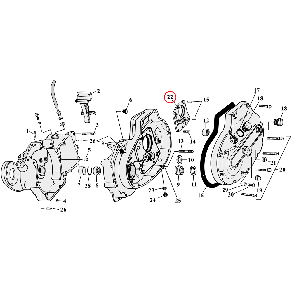 Crankcase Parts Diagram Exploded View for 77-90 Harley Sportster