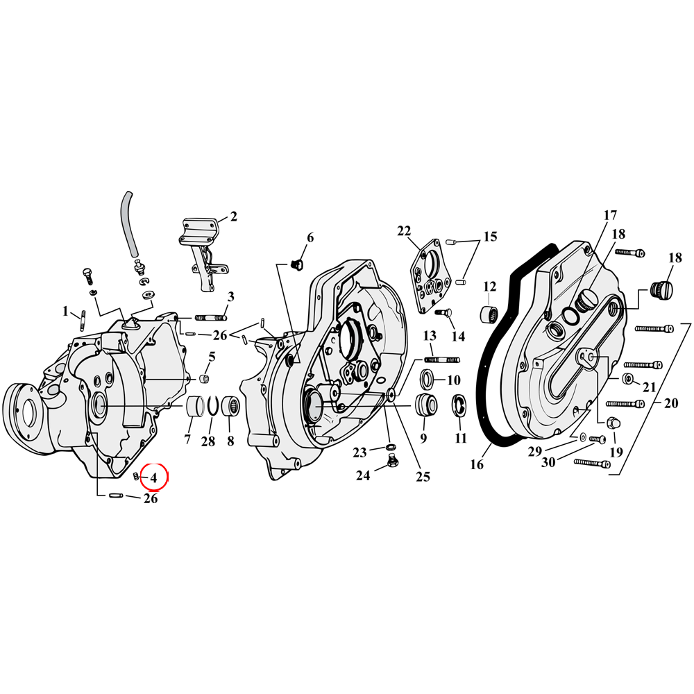 Crankcase Parts Diagram Exploded View for 77-90 Harley Sportster