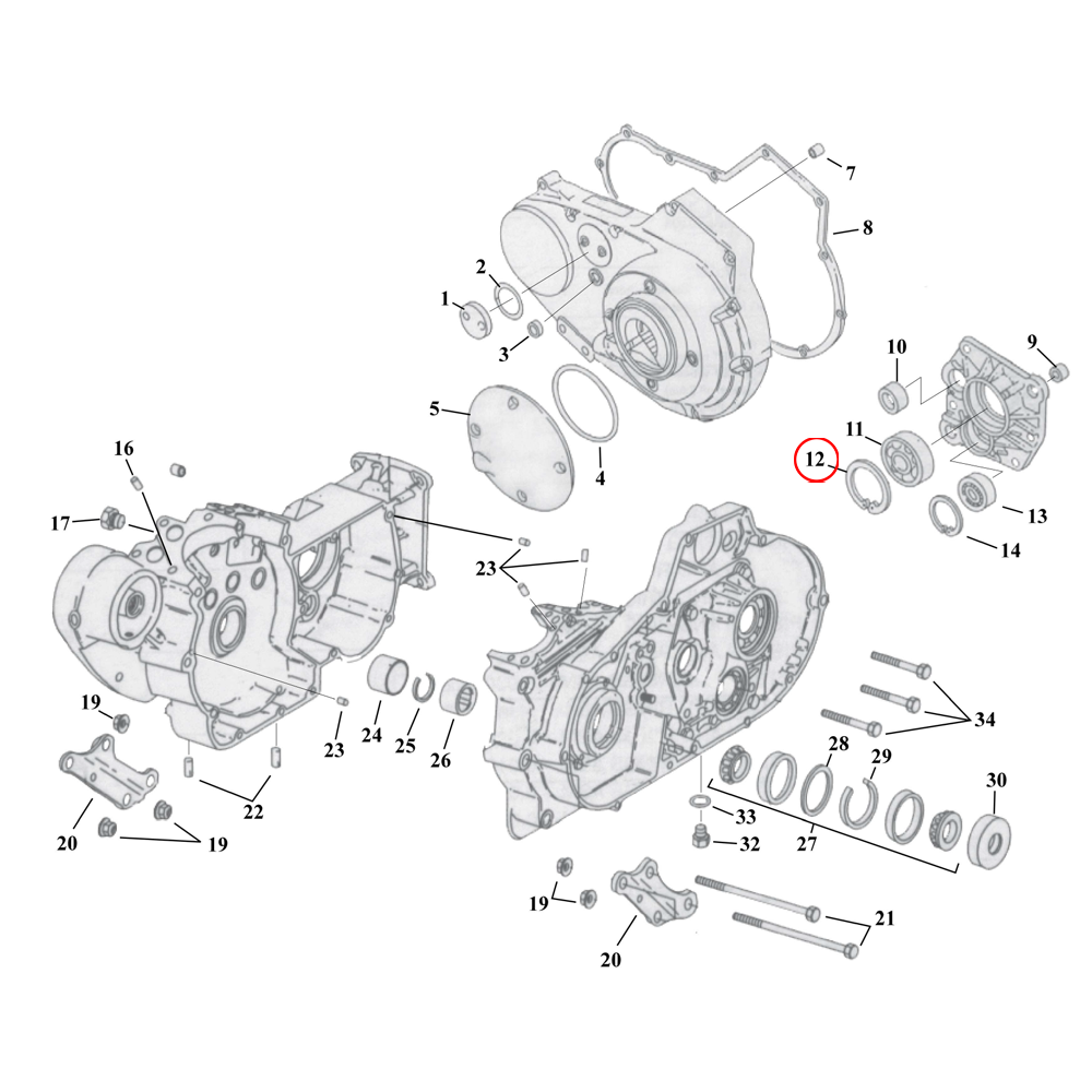 Crankcase Parts Diagram Exploded View for 91-03 Harley Sportster