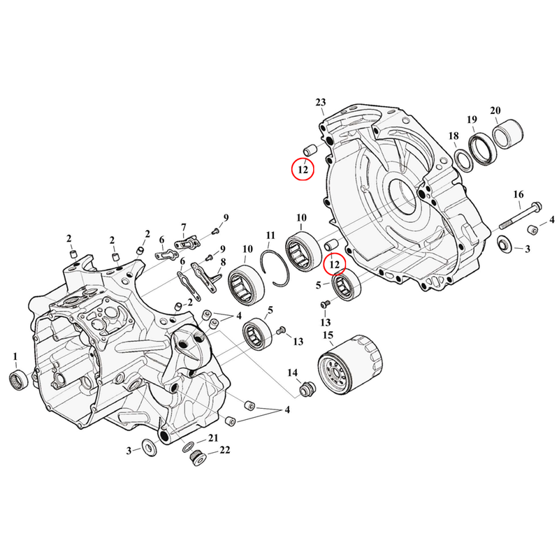 Crankcase Parts Diagram Exploded View for Harley Milwaukee Eight Touri