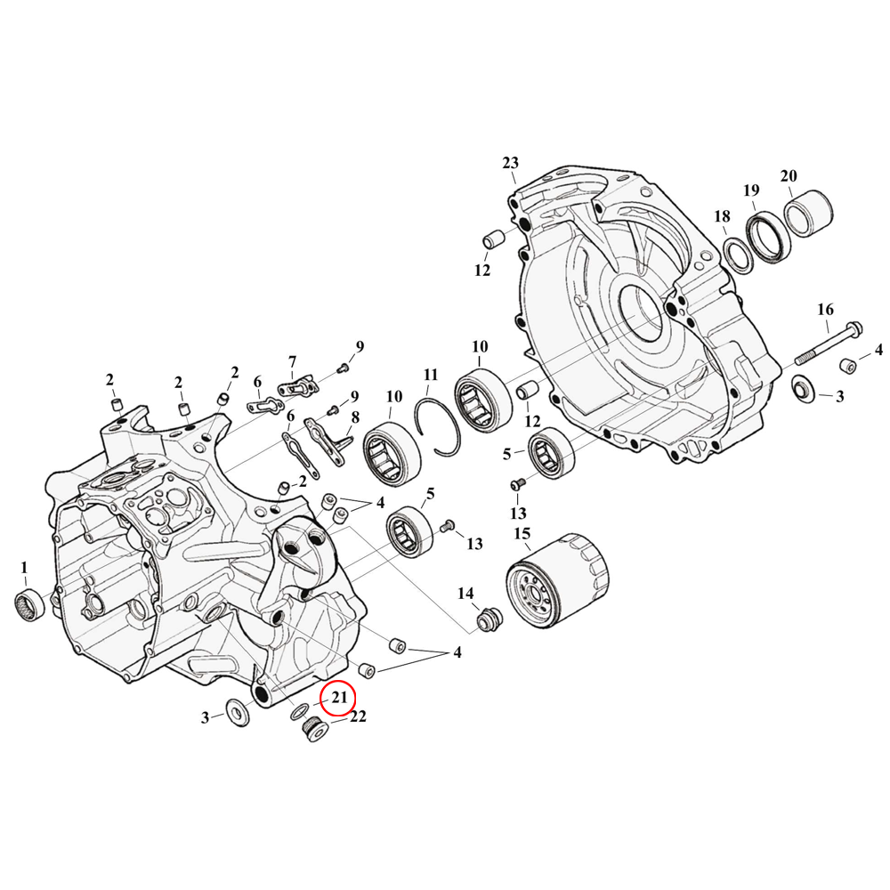 Crankcase Parts Diagram Exploded View for Harley Milwaukee Eight Touri