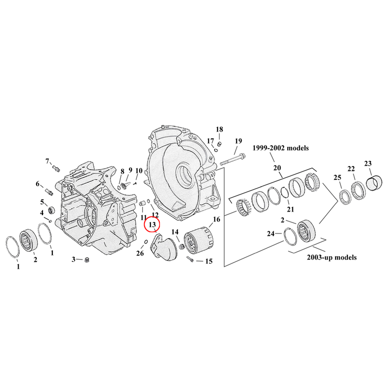Crankcase Parts Diagram Exploded View for Harley Twin Cam Touring / Dy