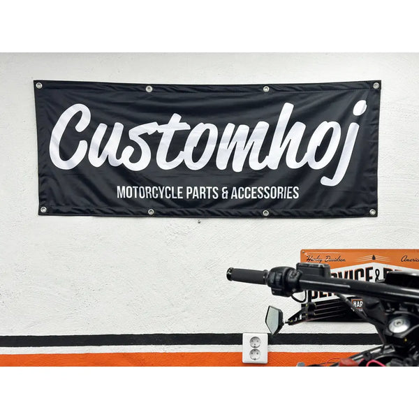 Customhoj Script Motorcycle Shop Banner Black / White