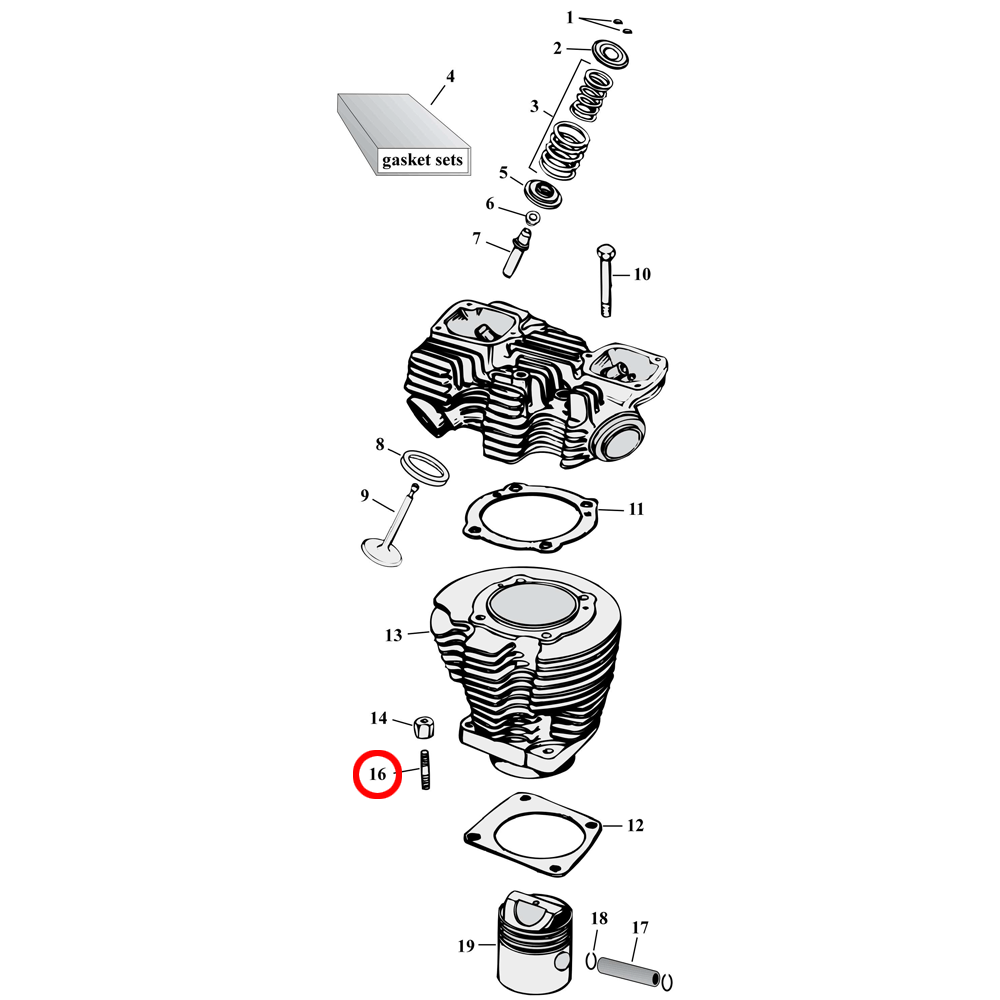 Cylinder Parts Diagram Exploded View for 57-85 Harley Sportster