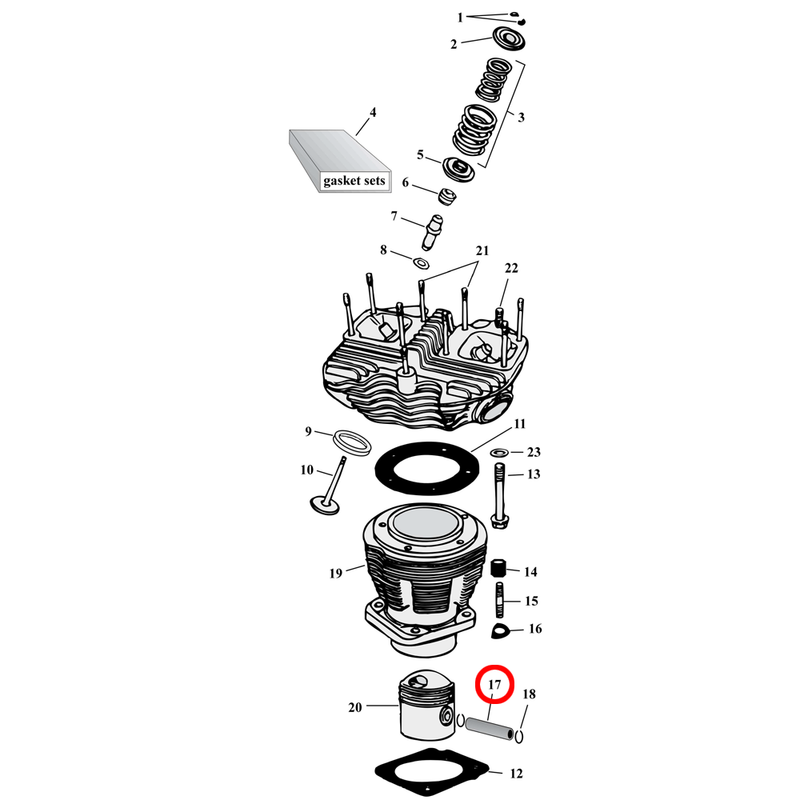 Cylinder Parts Diagram Exploded View for Harley Shovelhead 17) 73-82 Shovelhead. Wrist pin. Replaces OEM: 22760-73A