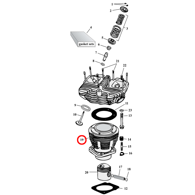 Cylinder Parts Diagram Exploded View for Harley Shovelhead 19) 66-78 Shovelhead. Rear cylinder, 1340cc (80"). Replaces OEM: 16495-78