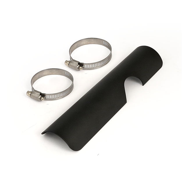 FLT 2 in 1 Exhaust Heat Shield for Harley 70-E78 FL (with stock 2-in-1 exhaust) / Lower Right Rear (Extra long 10" custom style) / Black  - Customhoj