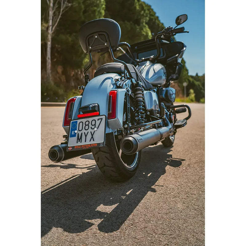 Black Duck Bombardier EC Euro Approved Slip-On Mufflers for Harley