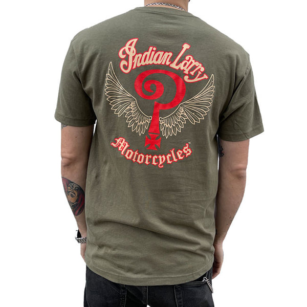 Indian Larry Military Green Logo T-Shirt S  - Customhoj