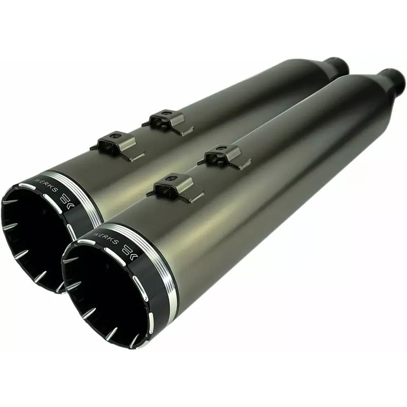 Khrome Werks 4.5" HP-Plus Slip-On Mufflers for Harley 17-25 Touring / Smoked Satin Chrome / Black Tracer  - Customhoj