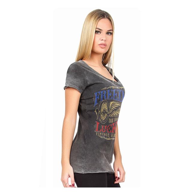 Lucky 13 T-shirt Ladies Lucky 13 Freedom Wheel T-Shirt Customhoj