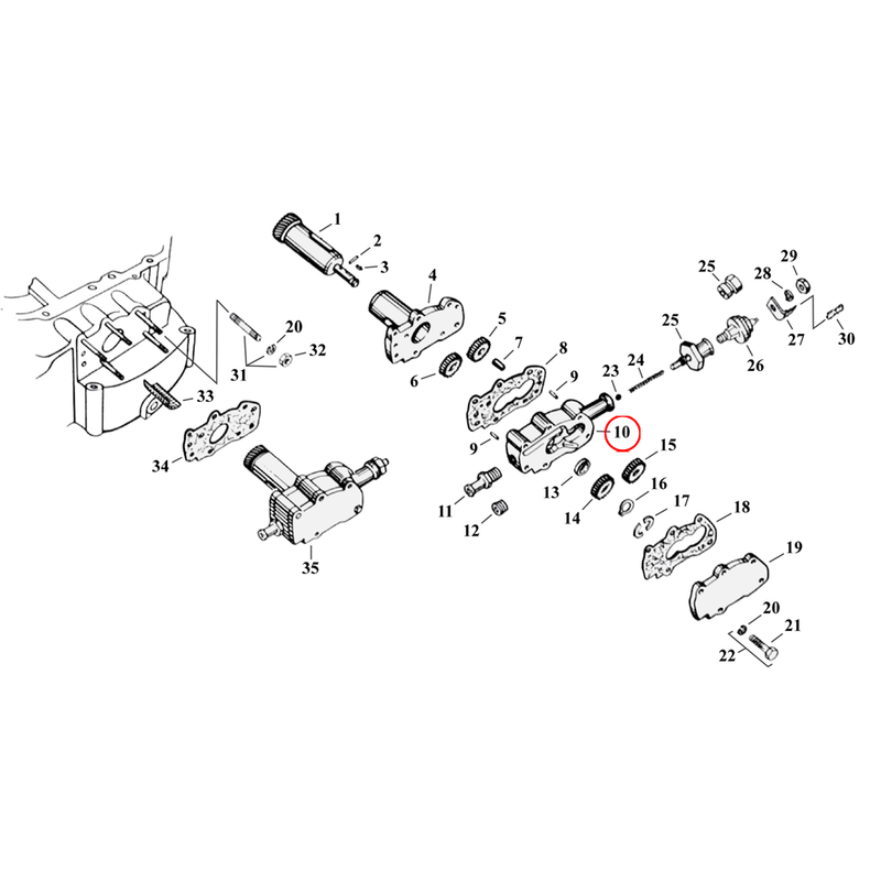 Oil Pump Parts Diagram Exploded View for 54-76 Harley Sportster 10) 72-76 XL. Oil pump body. Replaces OEM: 26214-72