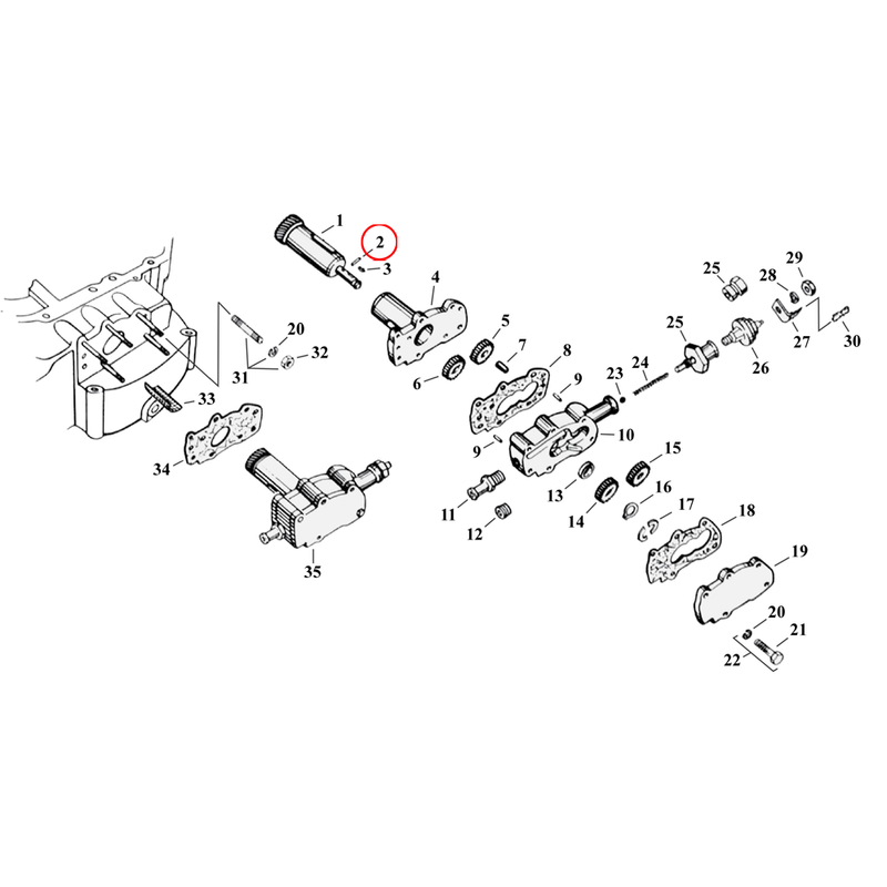 Oil Pump Parts Diagram Exploded View for 54-76 Harley Sportster 2) 72-76 XL. Roll pin, feed gear. Replaces OEM: 603