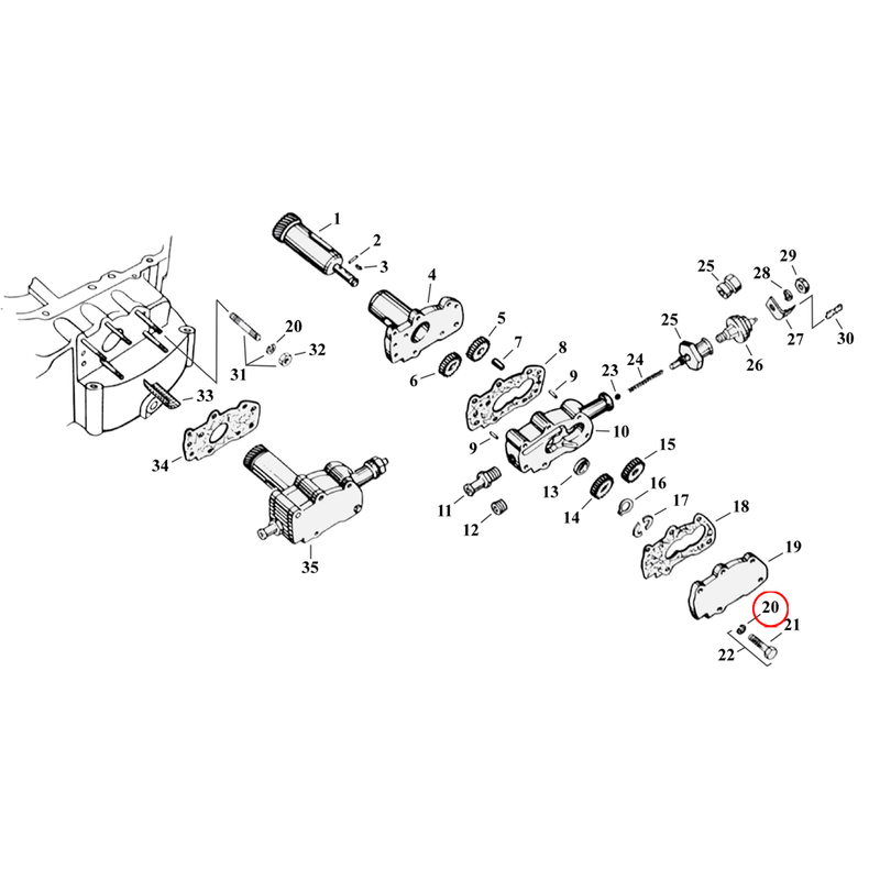 Oil Pump Parts Diagram Exploded View for 54-76 Harley Sportster 20) 54-76 KH, XL. Lockwasher 1/4" (set of 25). Replaces OEM: 7036