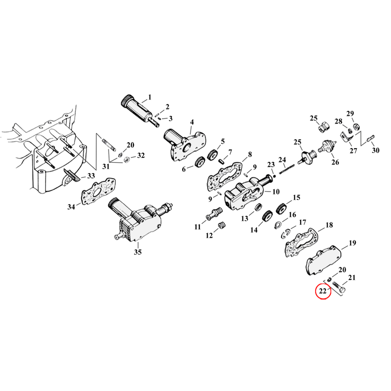 Oil Pump Parts Diagram Exploded View for 54-76 Harley Sportster 22) L71-76 XL. Oil pump mount kit, allen head. Replaces OEM: 2881W & 7036