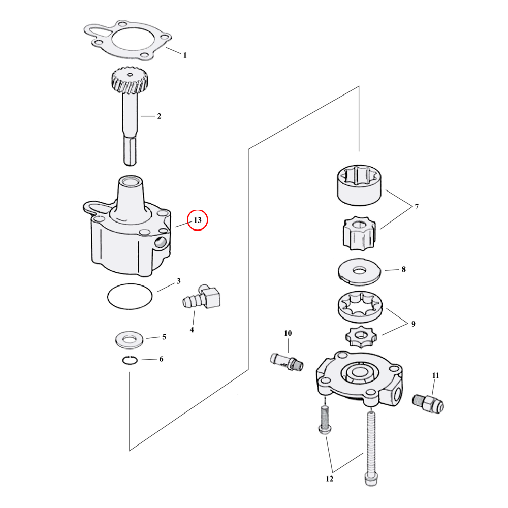Oil Pump Parts Diagram Exploded View for 91-22 Harley Sportster