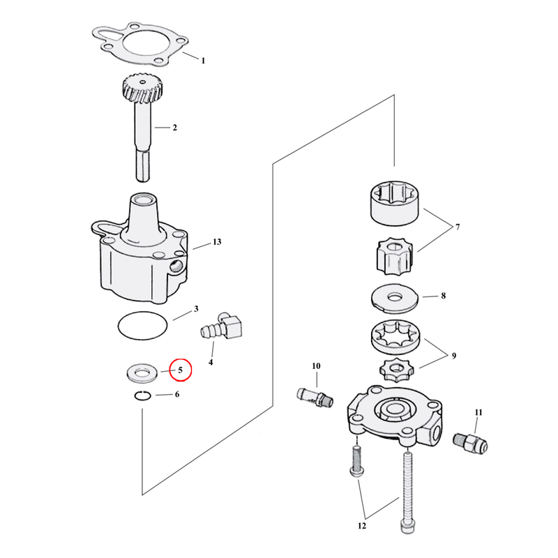 Oil Pump Parts Diagram Exploded View for 91-22 Harley Sportster 5) 91-22 XL. Thrust washer. Replaces OEM: 6157