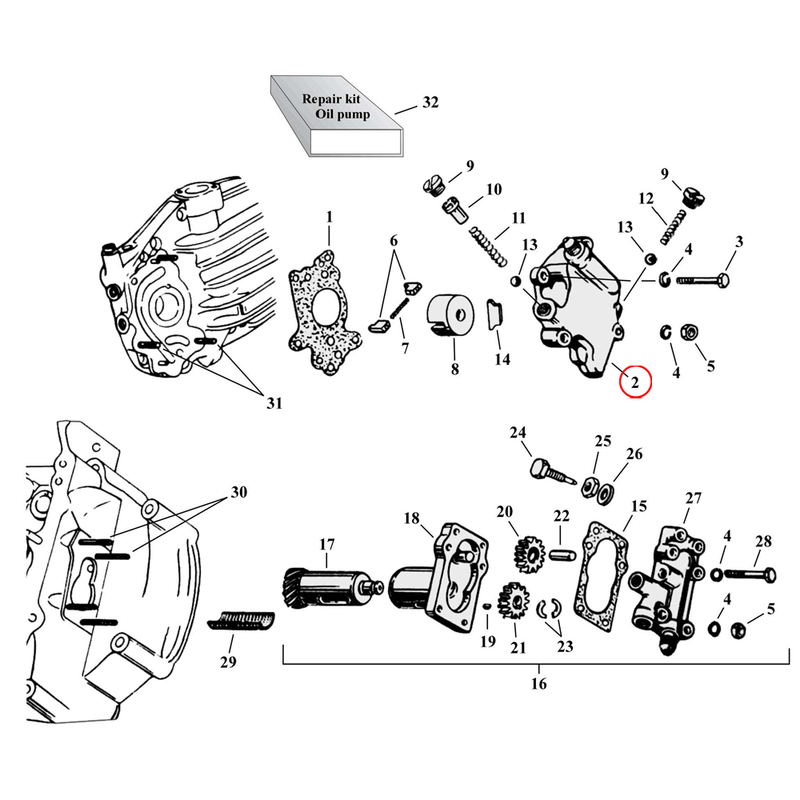 Oil Pump Parts Diagram Exploded View for Harley 45" Flathead 2) 37-73 45" SV. Oil pump assembly, feed. Replaces OEM: 26203-37