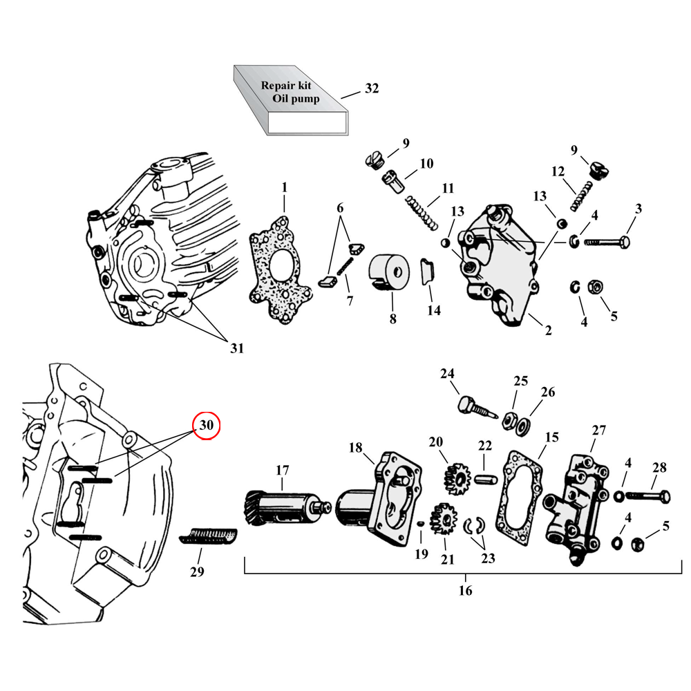 Oil Pump Parts Diagram Exploded View for Harley 45
