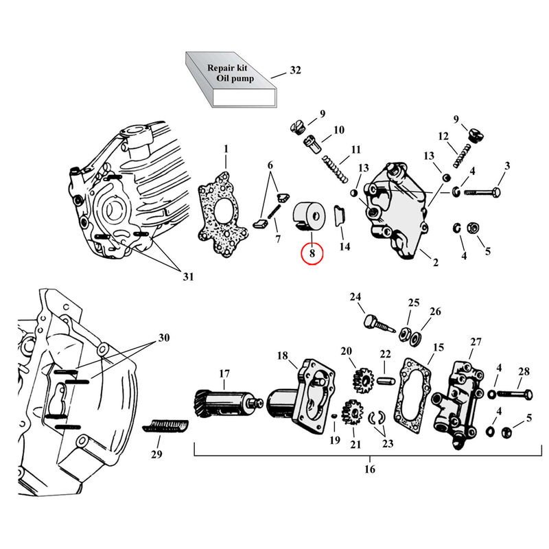 Oil Pump Parts Diagram Exploded View for Harley 45" Flathead
