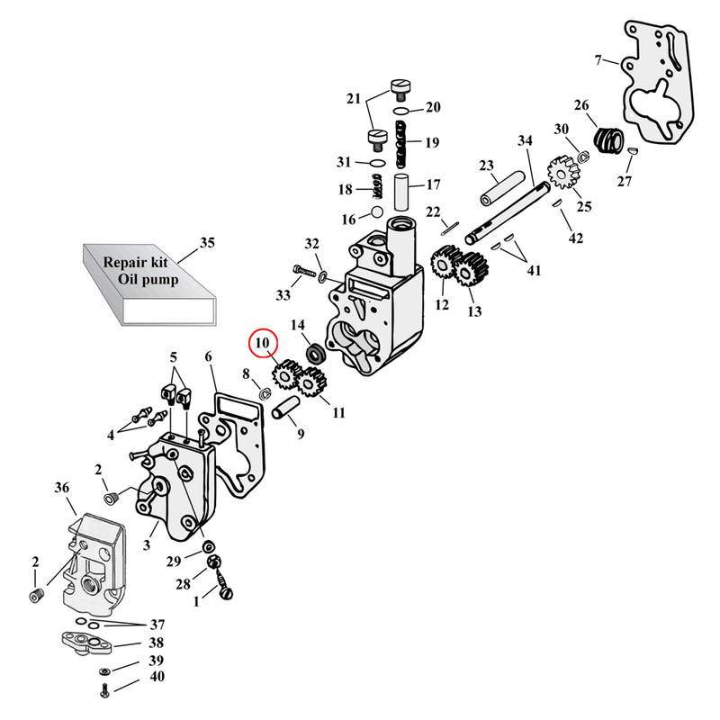 Oil Pump Parts Diagram Exploded View for Harley Shovelhead & Evolution Big Twin 10) 68-99 Big Twin. S&S feed gear, driven. Replaces OEM: 26328-74