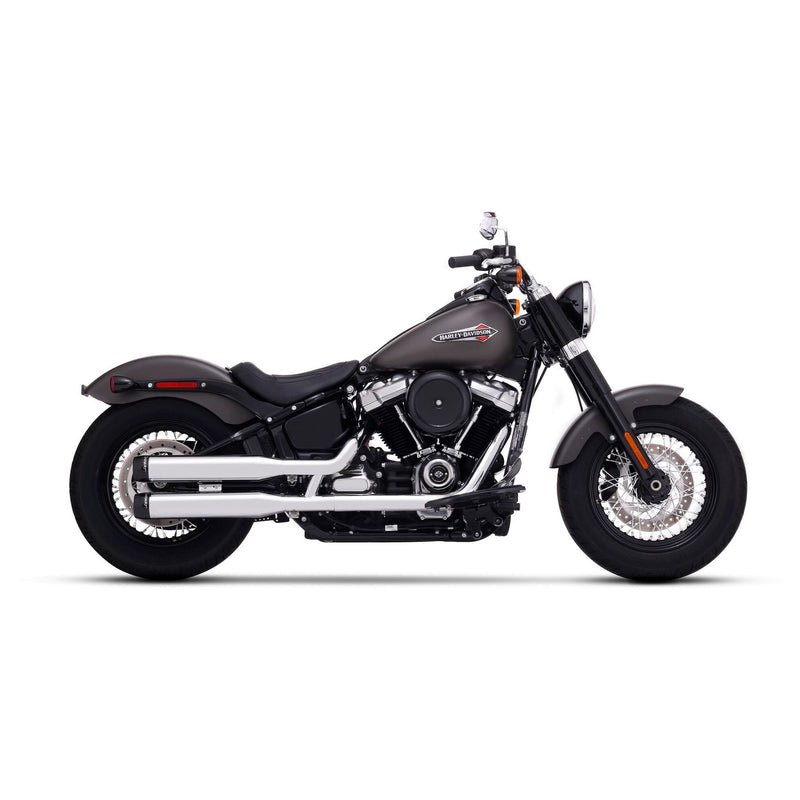 Rinehart 3.5" M8 Softail Slip-On Mufflers for Harley 18-24 FXBB / FXLR / FLSL / FXBR / FLFB (read note) / Chrome with black end caps