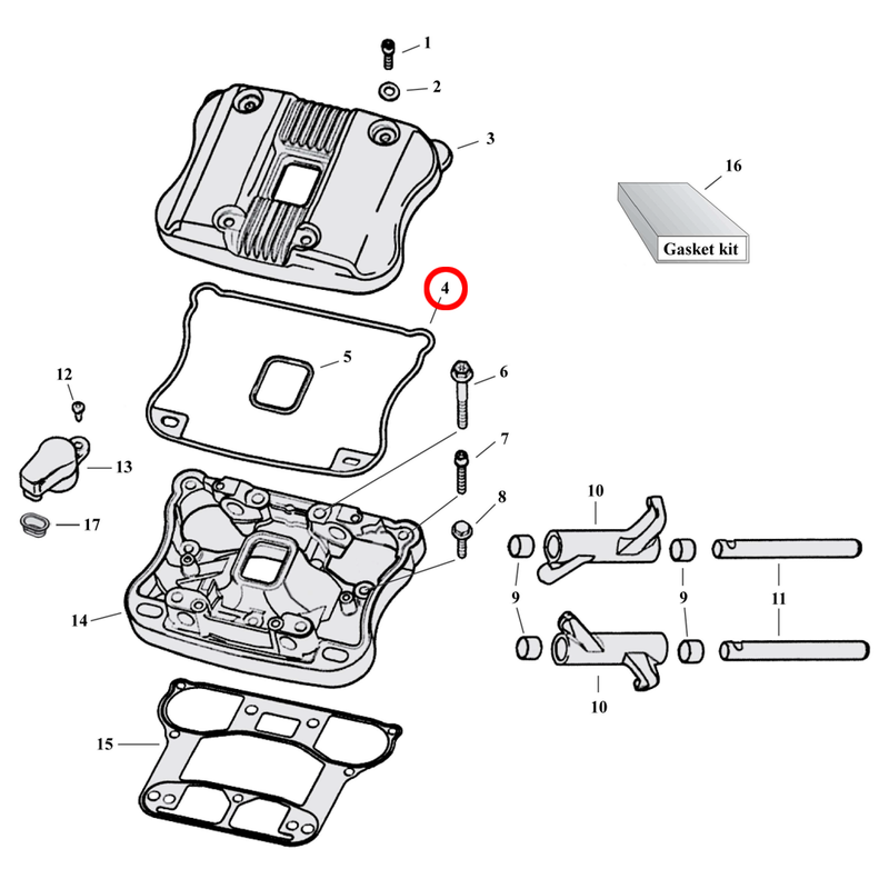 Rocker Box Parts Diagram Exploded View for 04-22 Harley Sportster