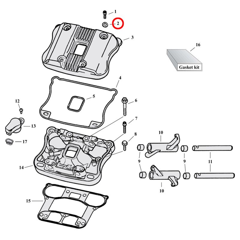 Custom Rocker Parts Rocker Box Parts Diagram Exploded View for 04-22 Harley Sportster